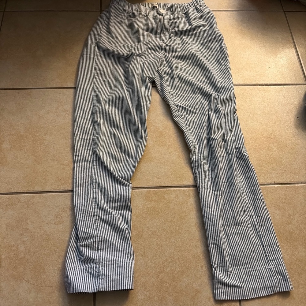 Brandy Melville Navy and White Striped Wide-Leg Pants